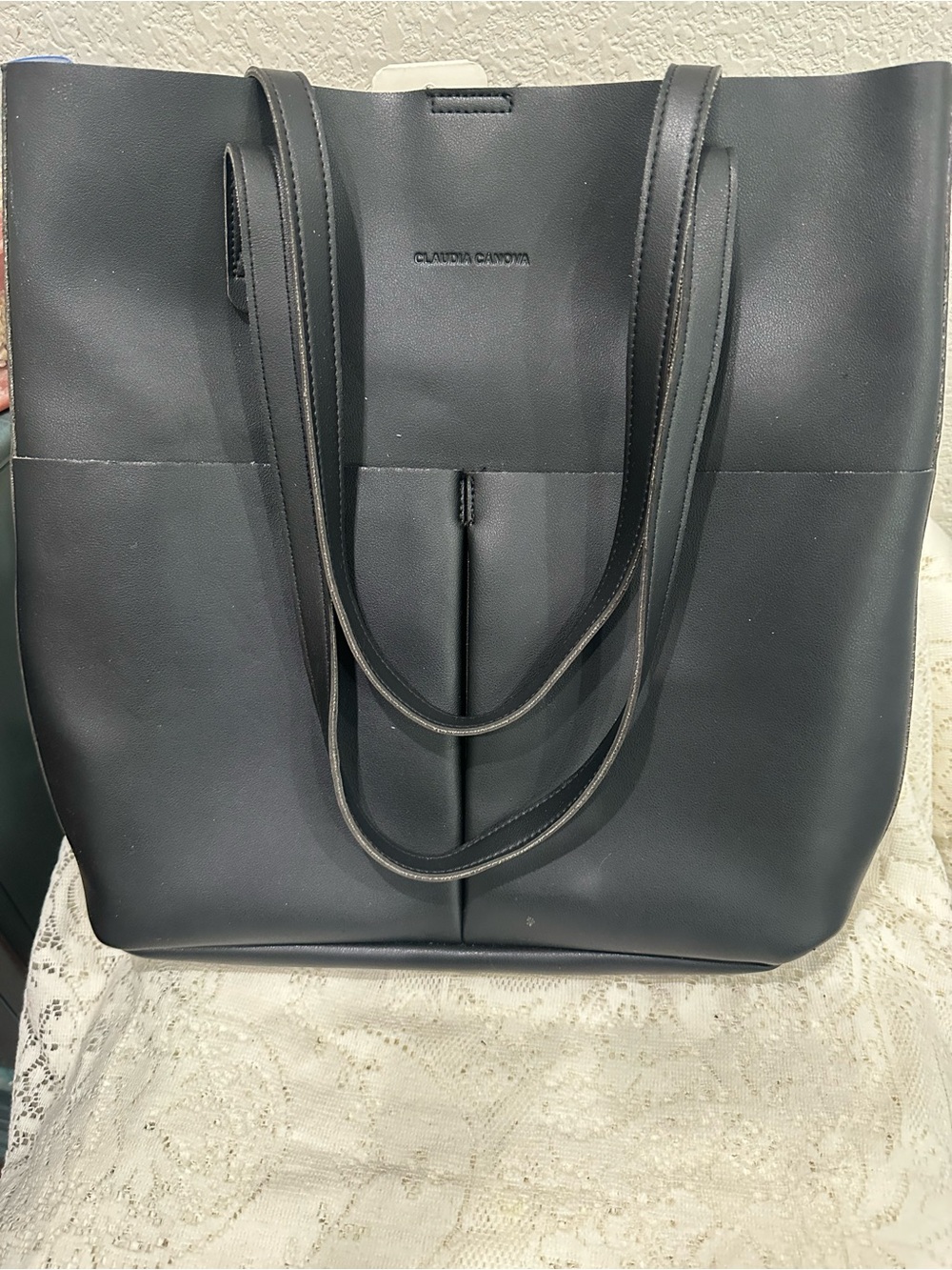 Claudia Canova Black vegan leather carry all tote